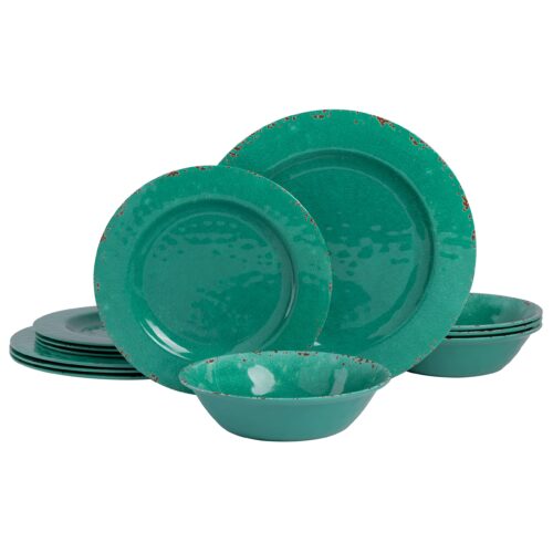 Gibson Home Mauna Melamine Dinnerware Set, Service for 4 (12pcs), Green
