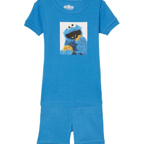 Sesame Street Boys' 2-Piece Snug-fit Organic Cotton Pajama Set, Soft & Cute for Kids, Square Cookie Monster, 3T