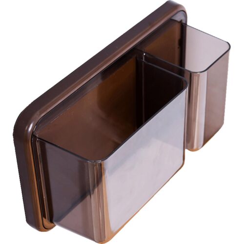 Cetomo Magnetic Plastic Storage Organizer, Wall Mounted Tray Basket, Hanging Shelf with 2 Compartments for Refrigerator Toilet Entryway Bedside Bedroom Utensil Toiletries, Clear Brown